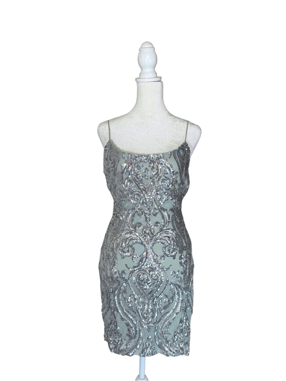 Windsor sage green Silver Sequined body con cocktail Dress with women’s size M